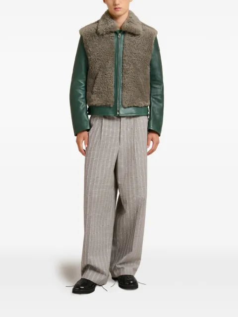 Marni leather contrast-shearling jacket