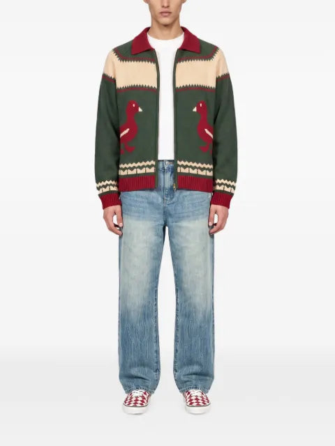 FOUND duck-intarsia zip-up cardigan