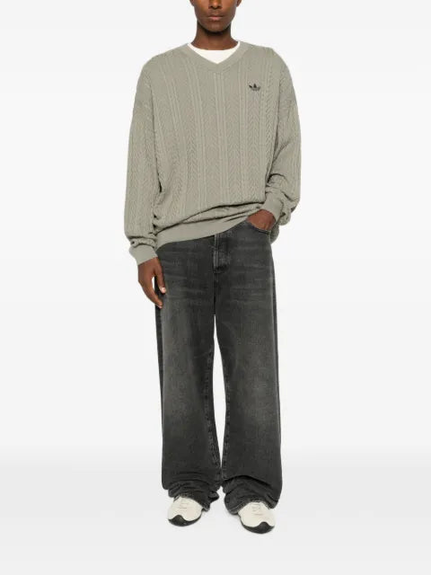 adidas cable knit V-neck sweater