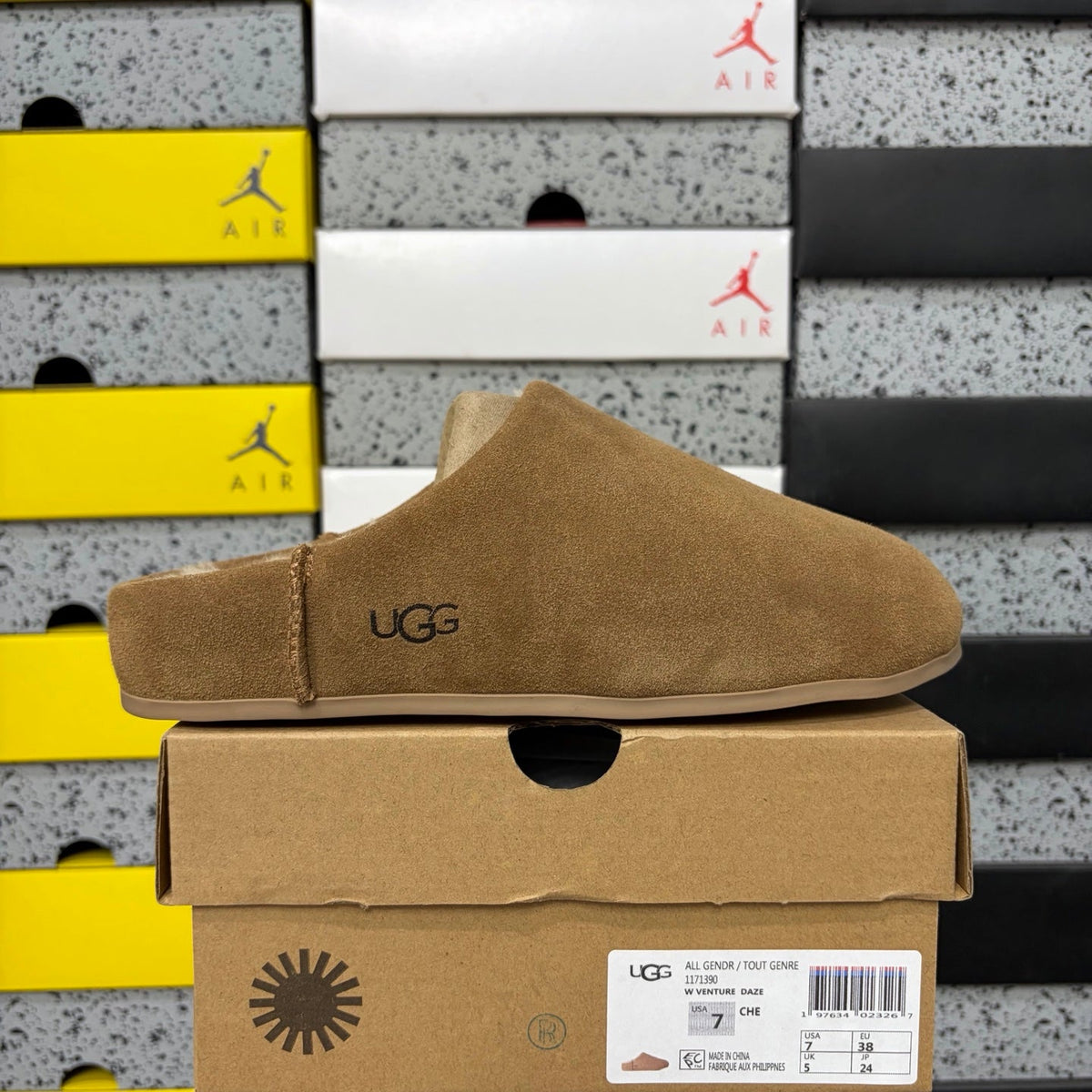 UGG Suede Mule – Women’s Backless Clog with Gold Chain Accent & Shearling Lining in Wheat