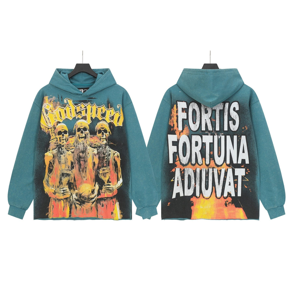 Godspeed Fortis Fortuna Adiuvat Skull Graphic Hoodie