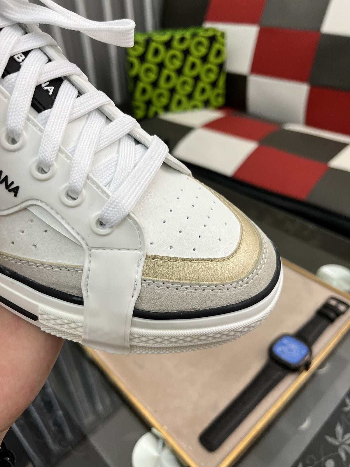 Dolce & Gabbana White, Cream & Black Lace-Up Sneakers