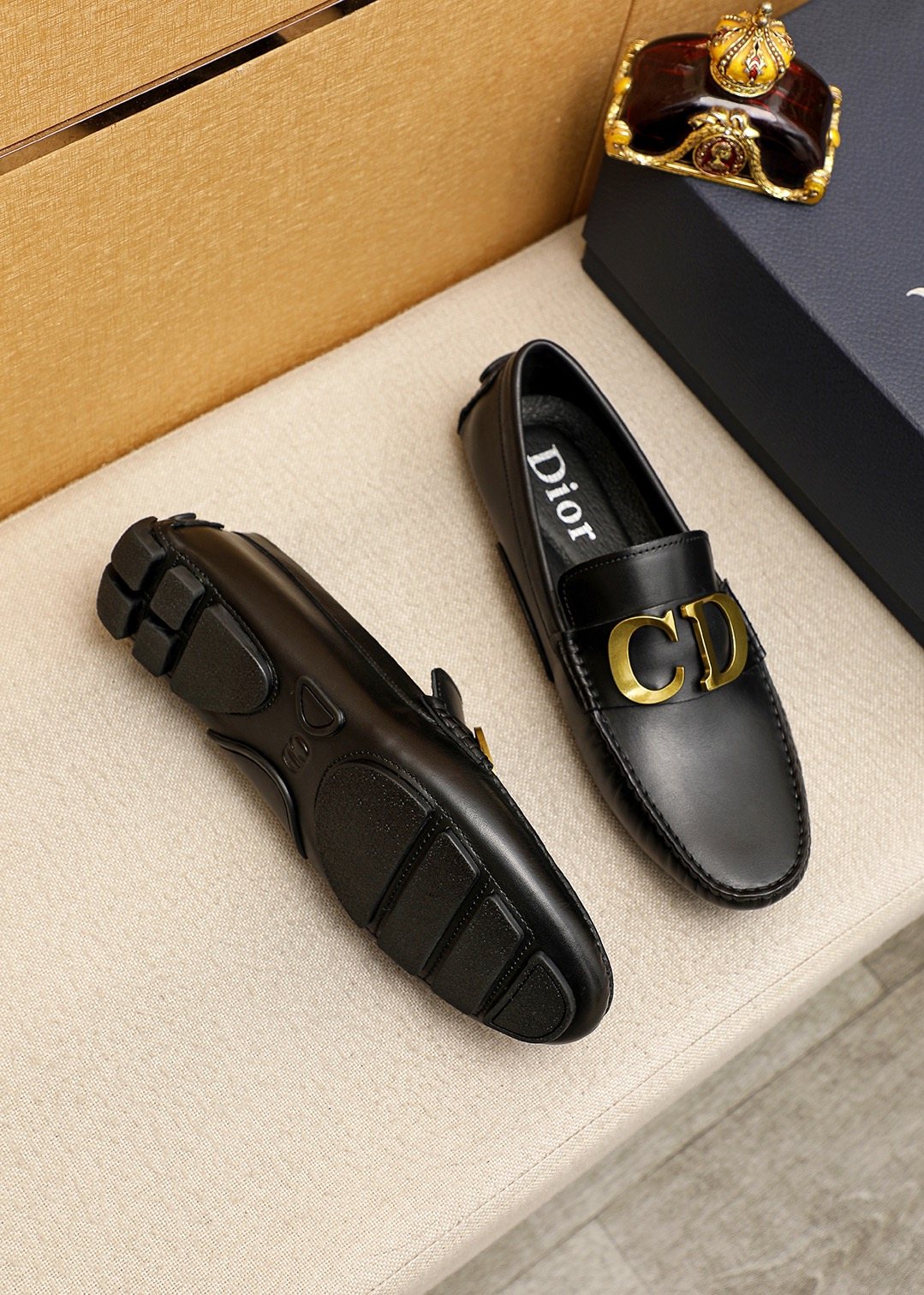Dior Black Gold-Tone Hardware Loafers