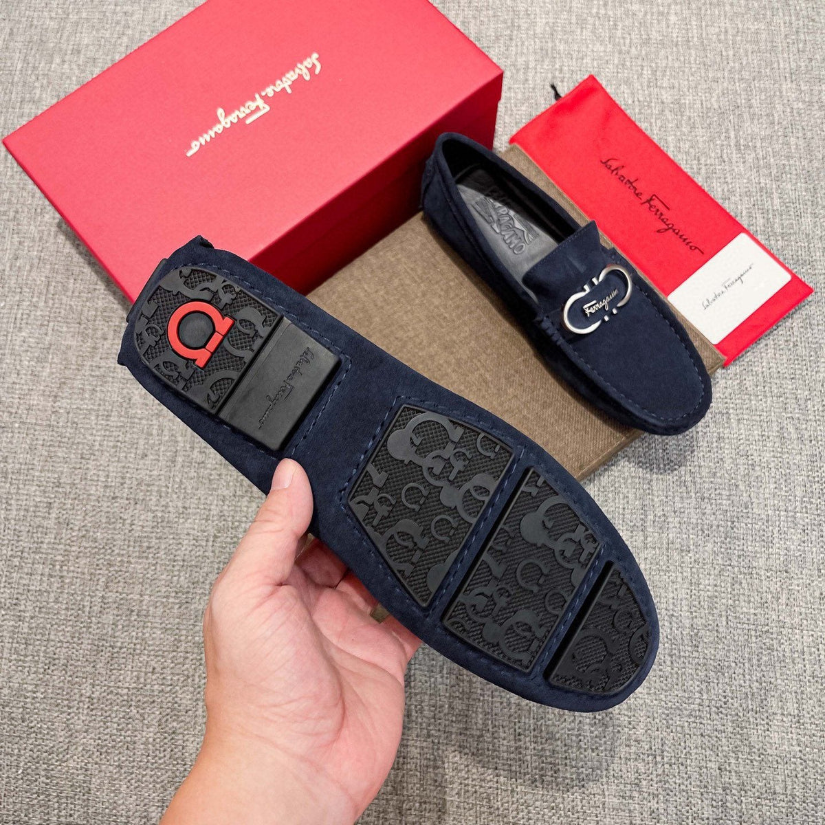 Salvatore Ferragamo Navy Suede Bit Loafers
