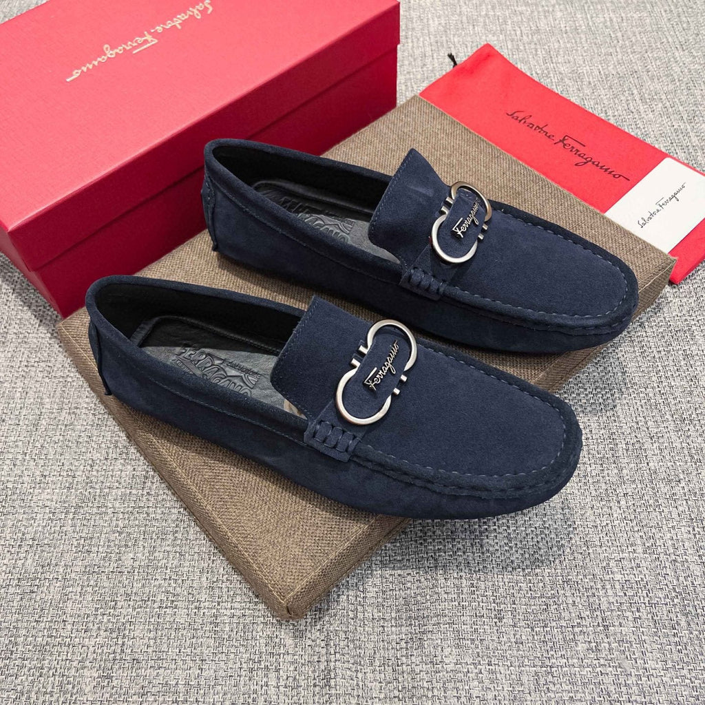 Salvatore Ferragamo Navy Suede Bit Loafers