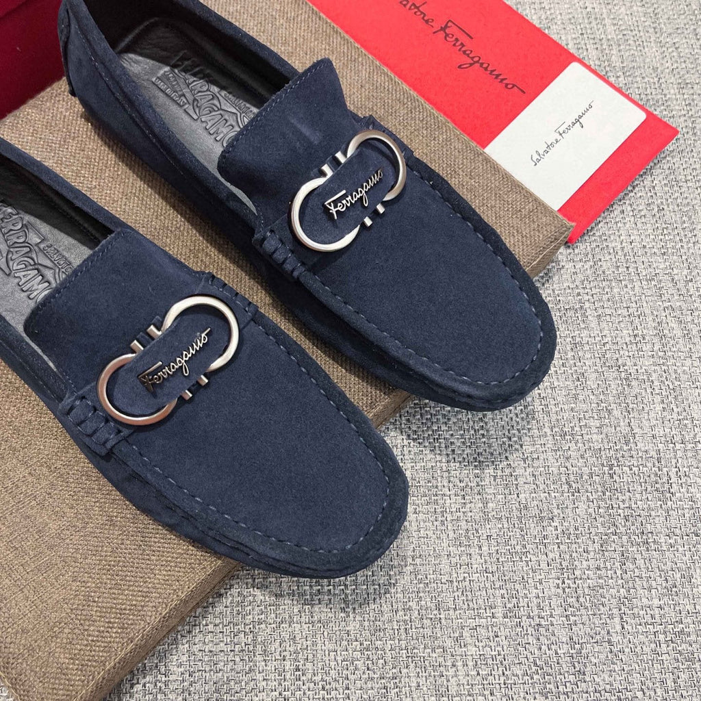 Salvatore Ferragamo Navy Suede Bit Loafers
