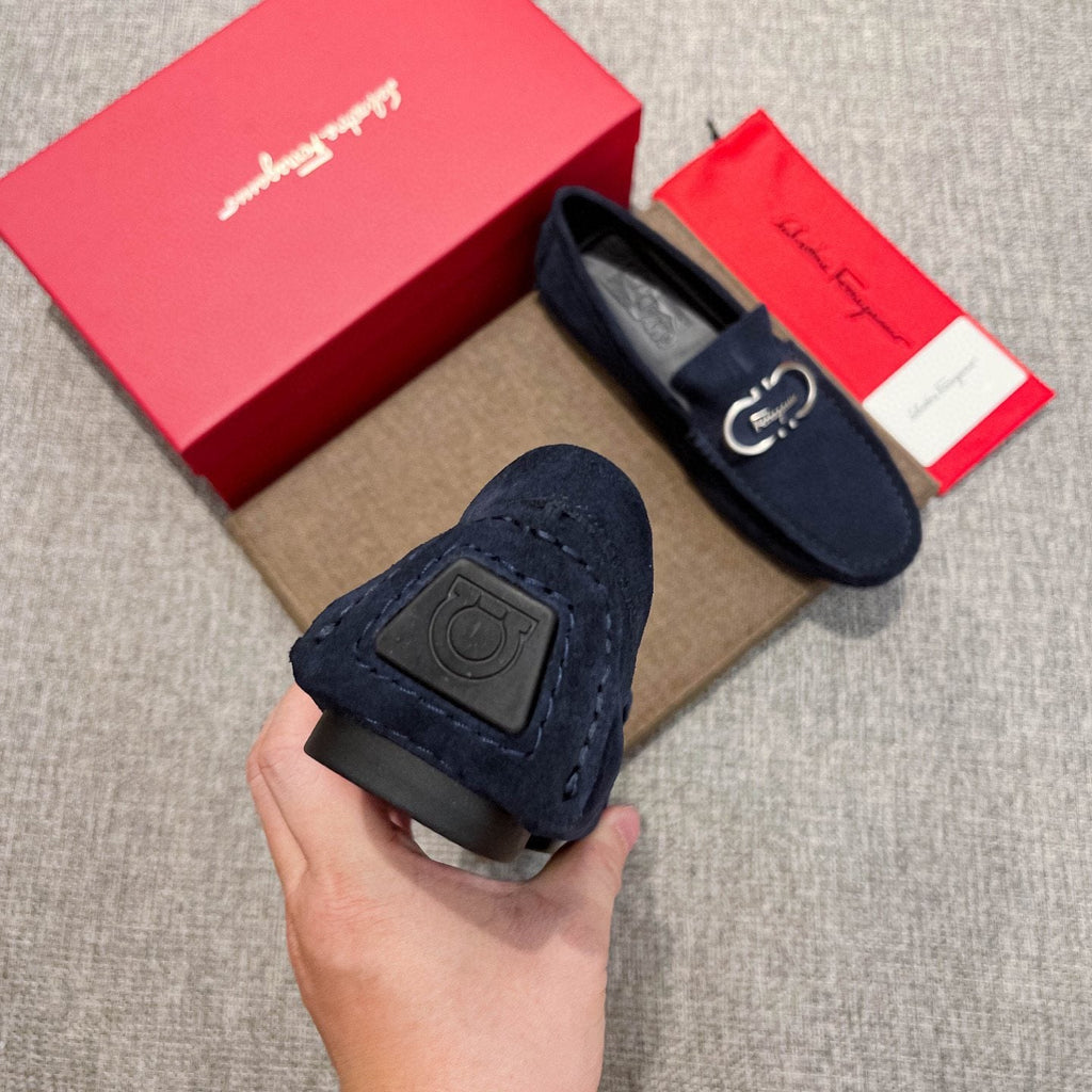 Salvatore Ferragamo Navy Suede Bit Loafers