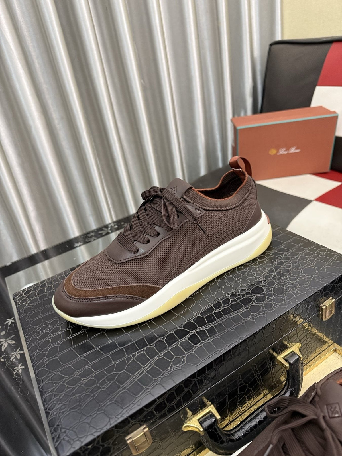 Dark Brown Layered Lace-Up Sneakers