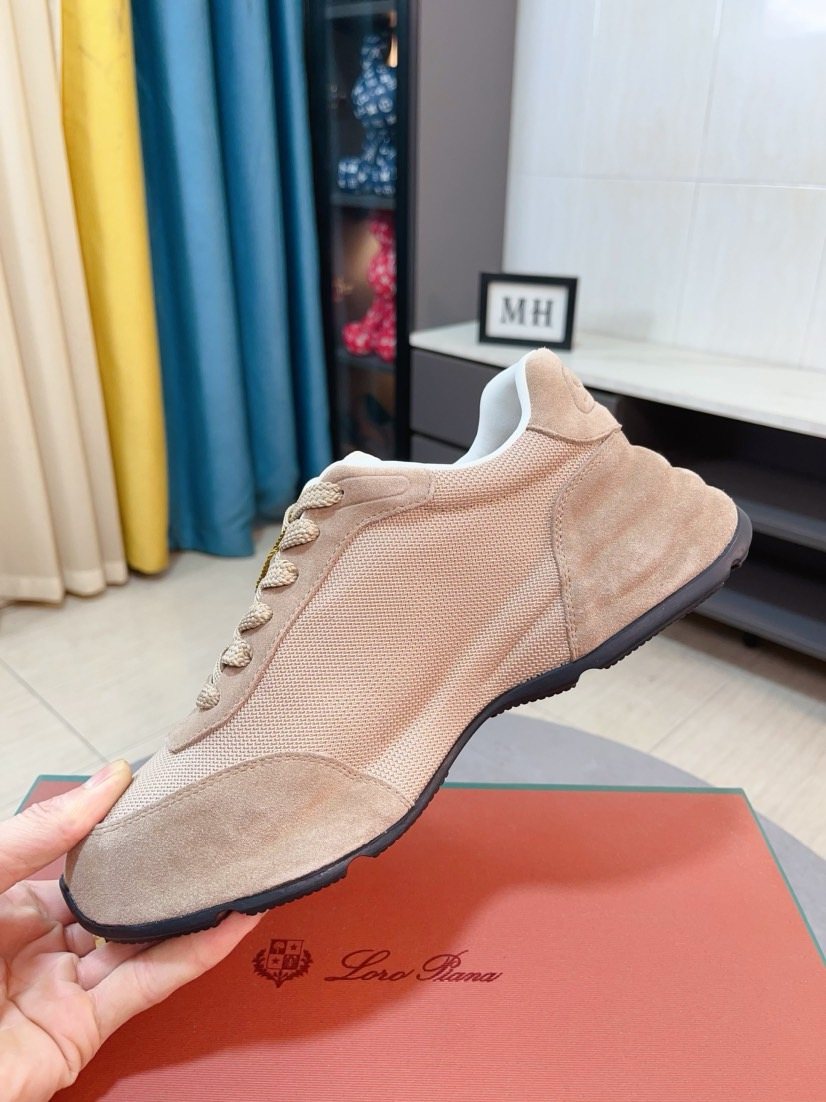 Loro Piana Mesh Lace-Up Sneakers - Suede-Look Texture