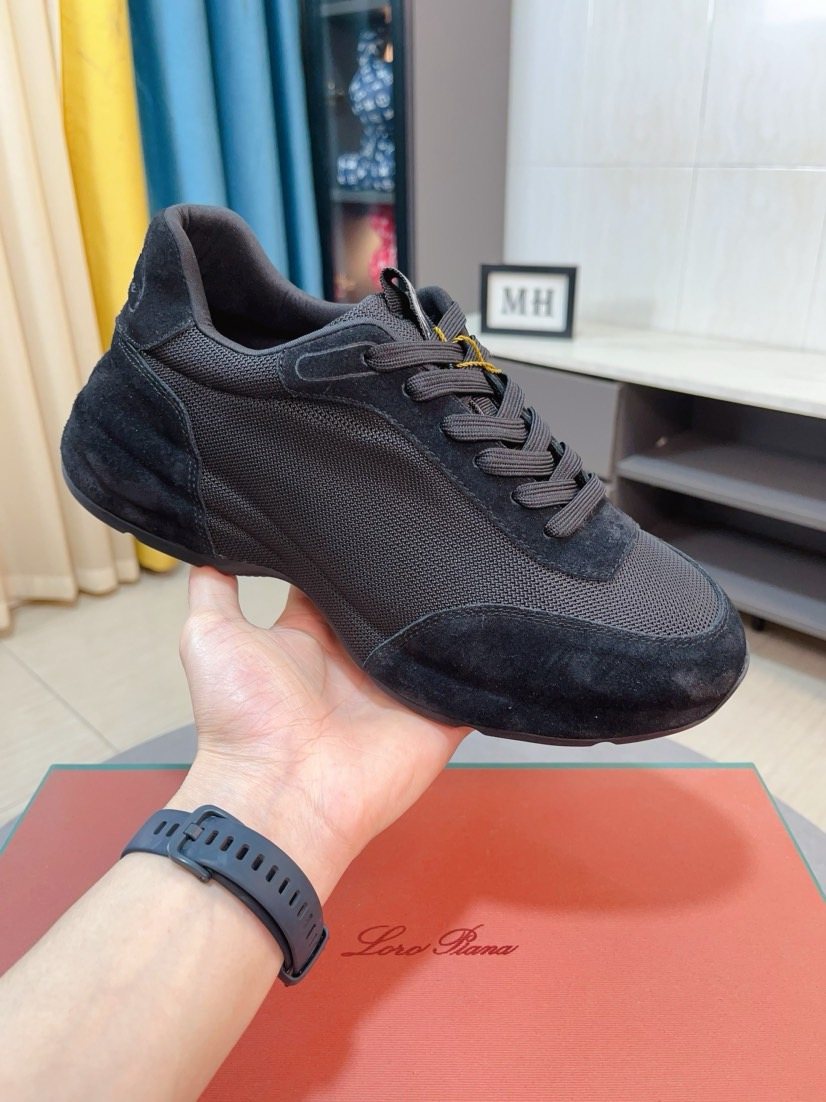Loro Piana Mesh Lace-Up Sneakers - Suede-Look Texture