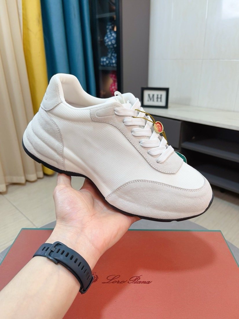 Loro Piana Mesh Lace-Up Sneakers - Suede-Look Texture