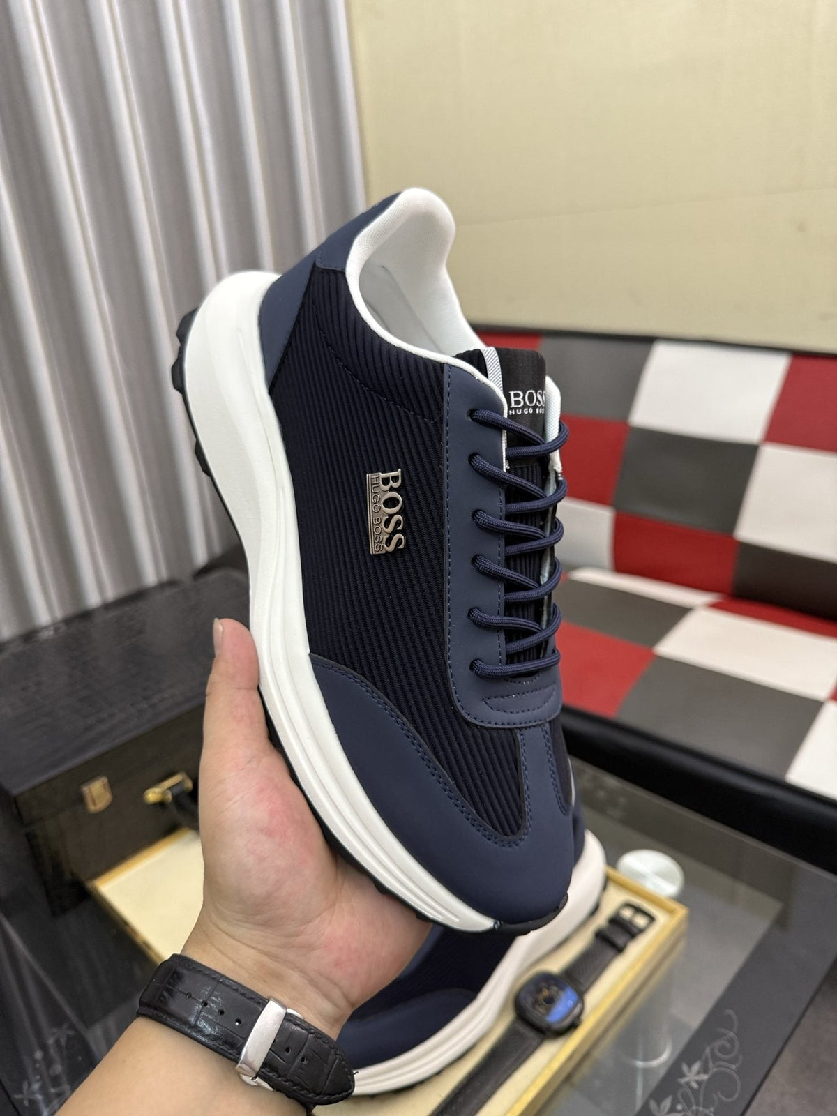 BOSS Men's Knit-Look Low-Top Sneakers