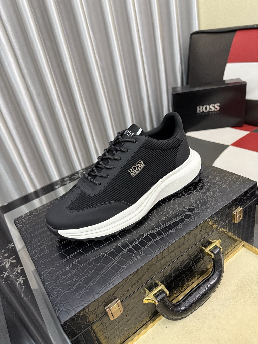 BOSS Men's Knit-Look Low-Top Sneakers