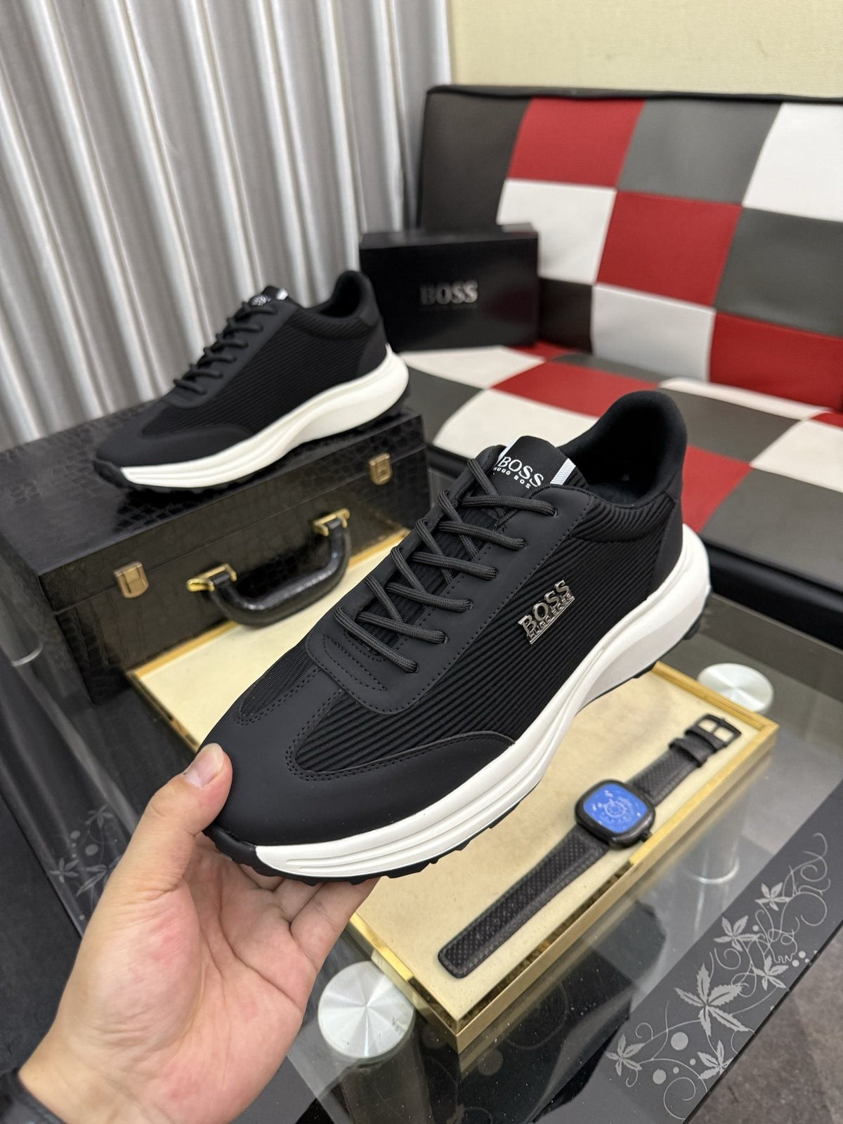 BOSS Men's Knit-Look Low-Top Sneakers