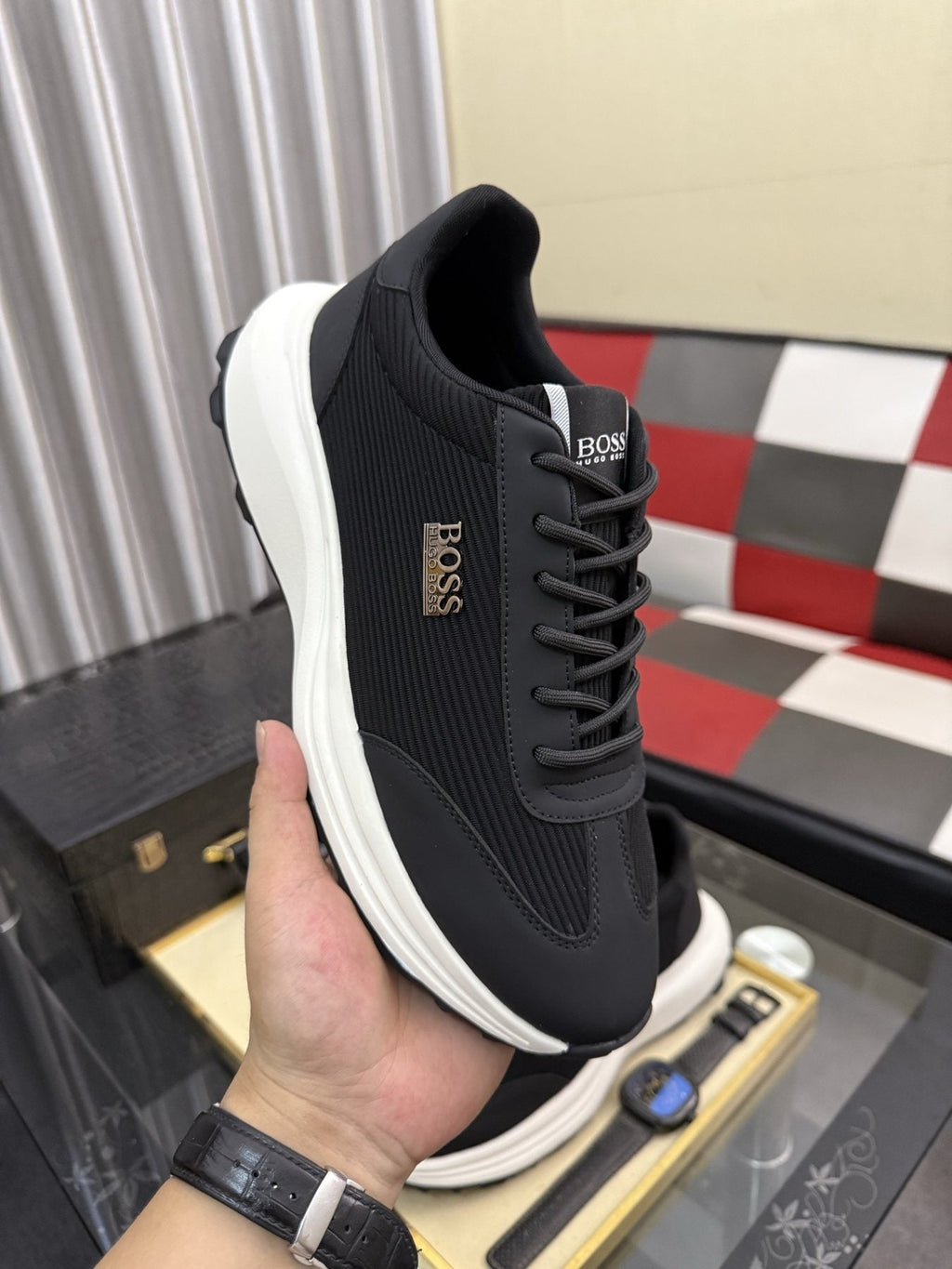 BOSS Men's Knit-Look Low-Top Sneakers