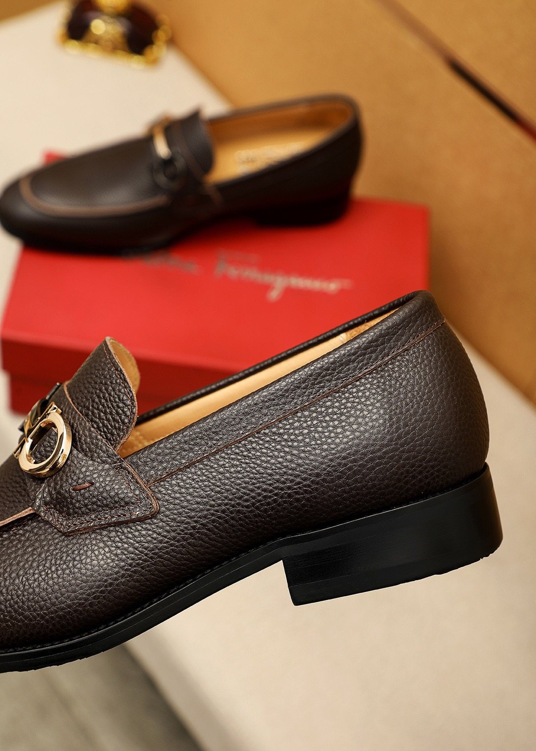 Ferragamo Men's Pebble Leather Buckle Loafers