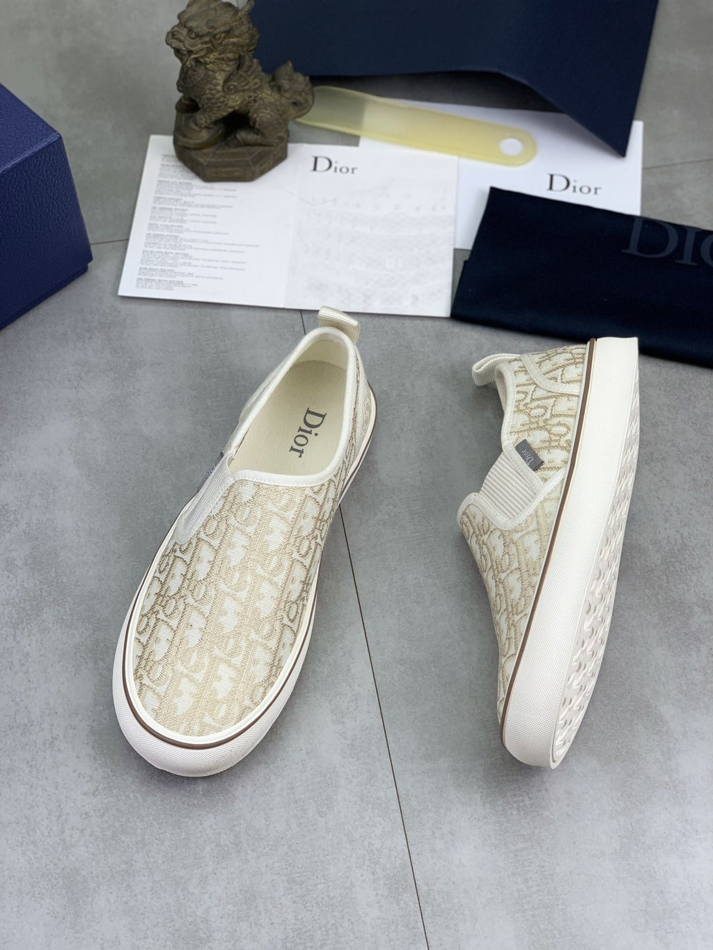 Dior Cream Beige Patterned Slip-On Sneakers