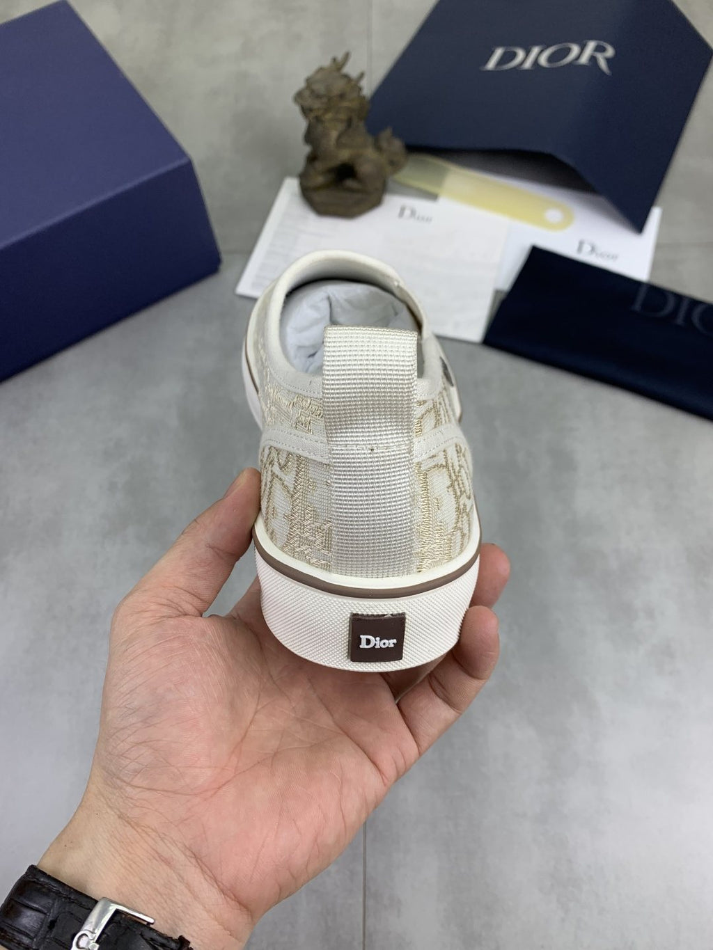 Dior Cream Beige Patterned Slip-On Sneakers