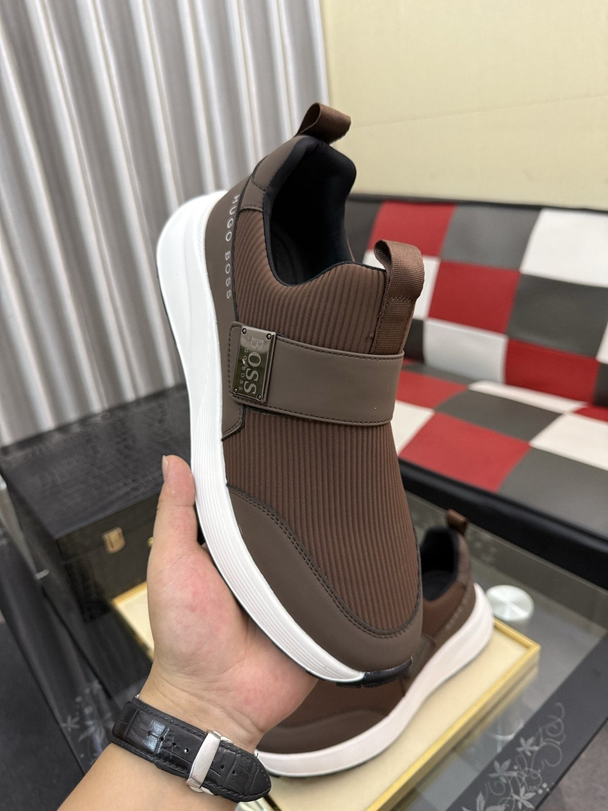Hugo Boss Men's Textured Strap Slip-On Sneakers
