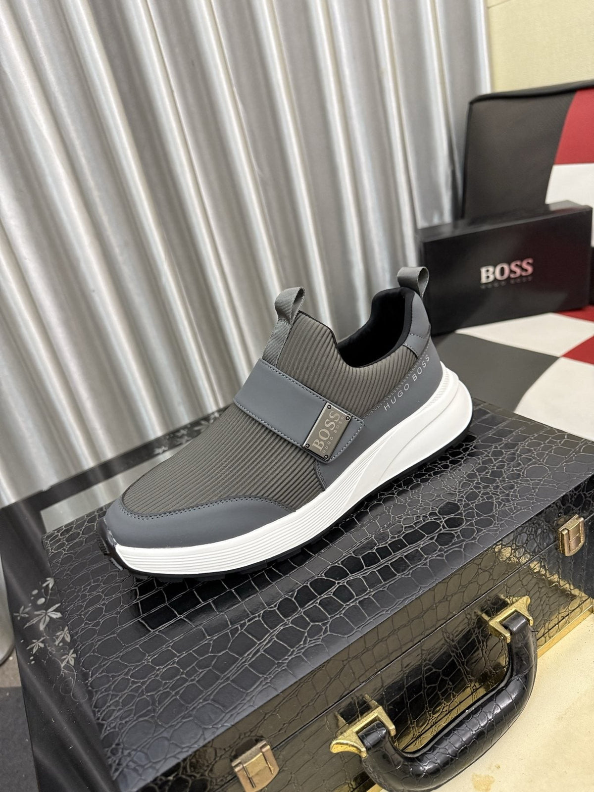 Hugo Boss Men's Textured Strap Slip-On Sneakers