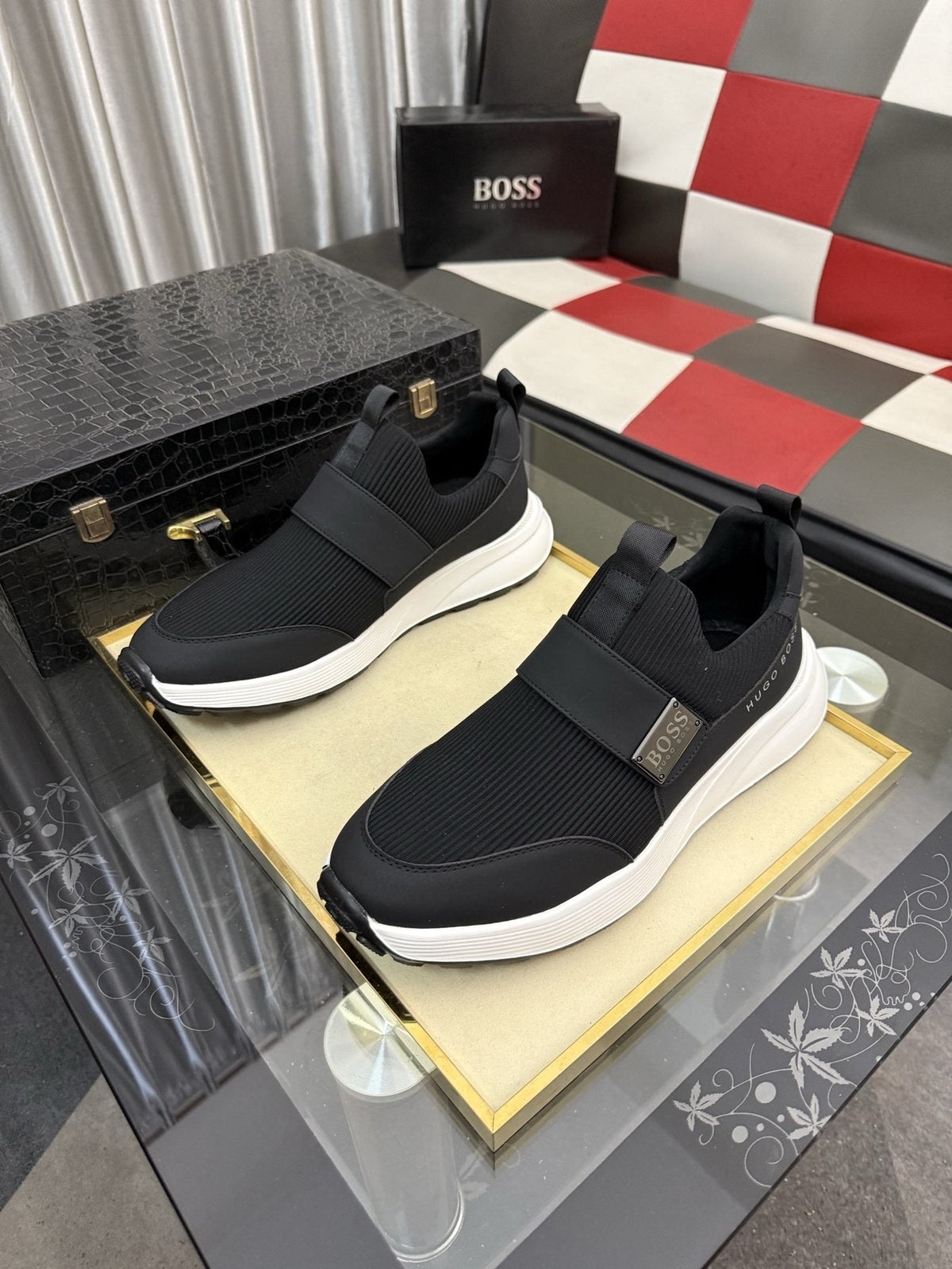 Hugo Boss Men's Textured Strap Slip-On Sneakers