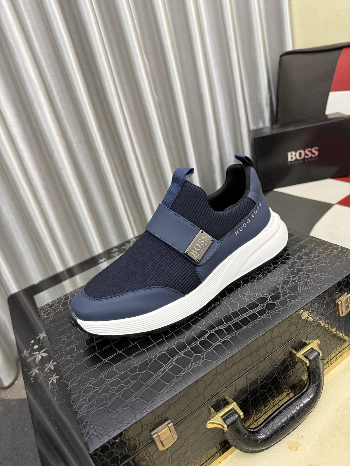 Hugo Boss Men's Textured Strap Slip-On Sneakers