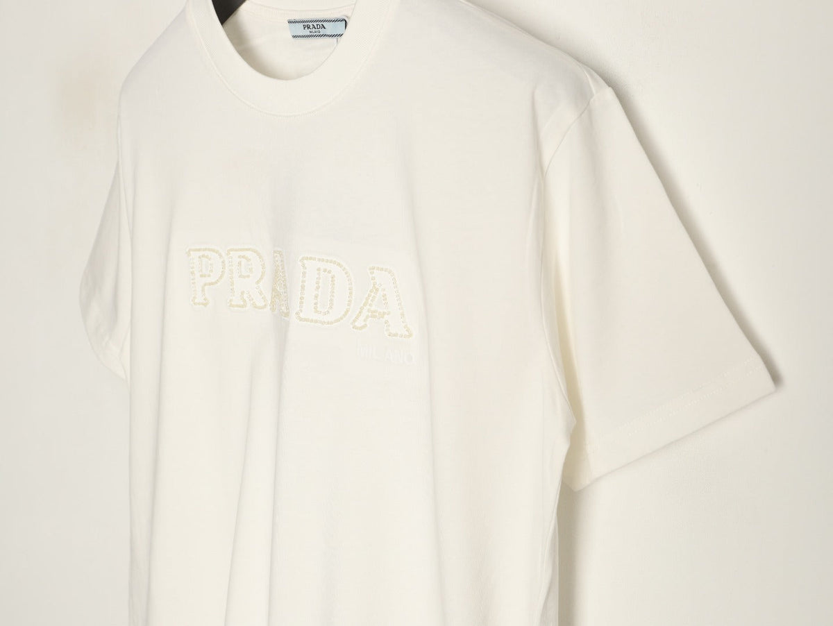 Prada Tonal Outlined Lettering T-Shirt - Off-White